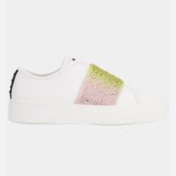 KARL LAGERFELD PARIS REMMY WHITE LEATHER SNEAKERS WITH CRYSTAL EMBELLISHED SZ 11 - Picture 4 of 16